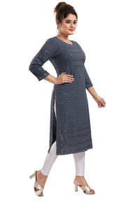 QUEEN SHIELD Women's  Knee Length Rayon Chikan-Kari KurtaKurti (QS_6631)