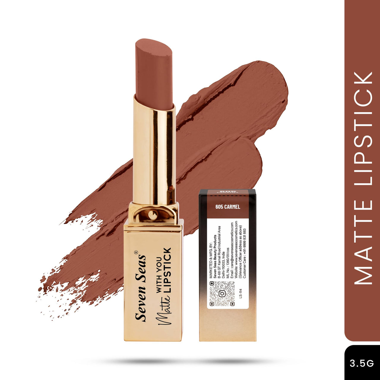 Seven Seas Matte With You Long Lasting Lipstick | Smooth Application |Transferproof & Smudge Proof | Highly Pigmented Lipstick for Women (Copper)