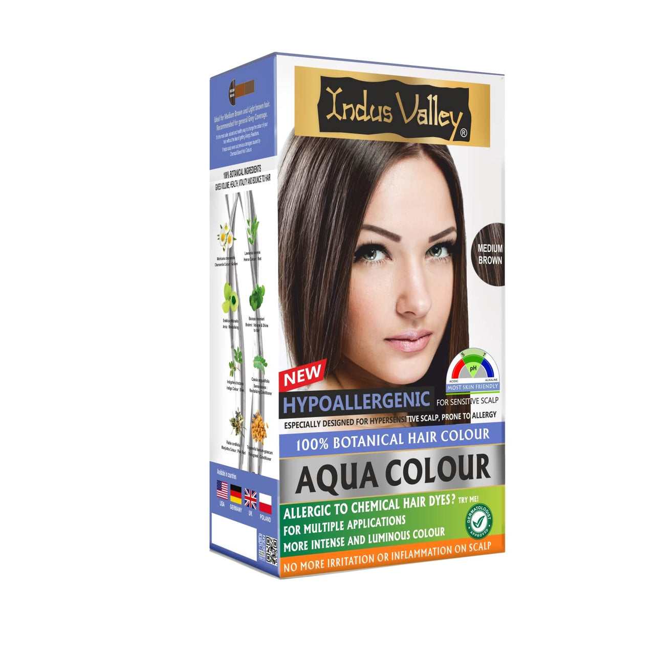 INDUS VALLEY Hypo Allergic Aqua Colour 100% Botanical Hair Colour Medium Brown-(30ml + 200g)