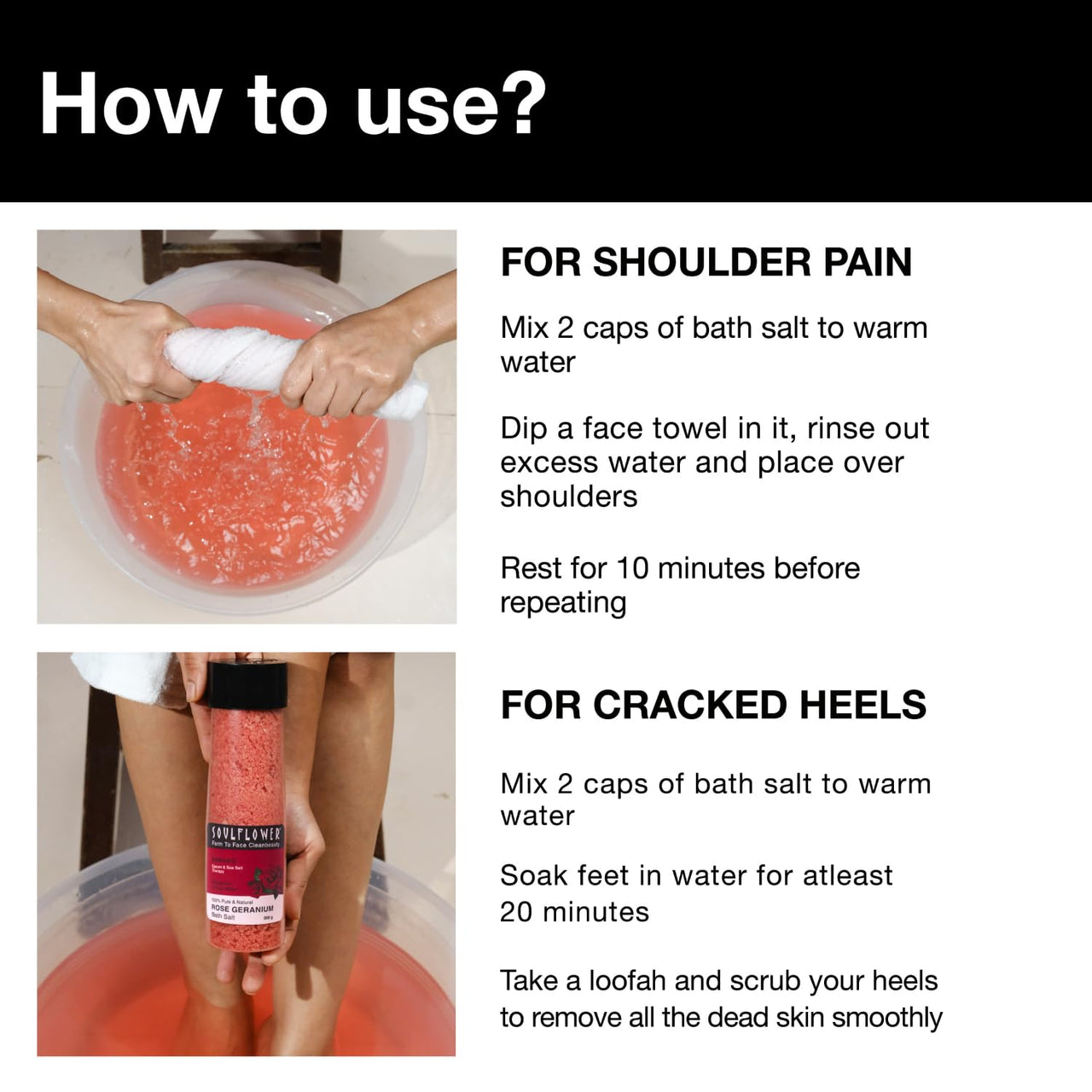 Soulflower Epsom Bath Salt Rose Geranium | Foot, Body, Muscle Aches, Pain Relief | Relaxing | Moisturised, Soft, Hydrated Skin | Vitamin E, Rose & Geranium Oils | Pure & Natural | 500g (Pack of 1)