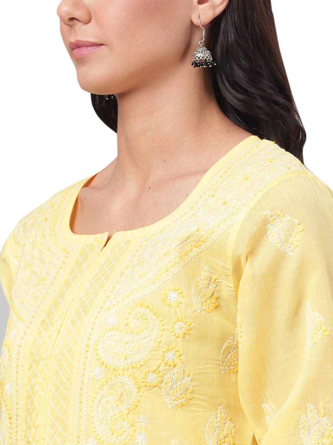 Ada Hand Embroidered Lucknowi Chikankari Straight Cotton Kurti Kurta for Women A220999 White 2XL