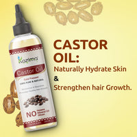 KAZIMA Cold Pressed Extra Virgin Castor Oil for Hair Growth | Moisturizes Skin and Reduces Wrinkles | 100% Pure Castor Oil Cold Pressed for Skin and Hair | 200 ml