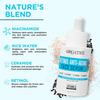 Orgatre Retinol Night Face Serum for Anti Aging | 0.5% Retinol + Niacinamide | Hydrating Tightening Booster for Wrinkles & Fine Lines | Youthful Glow Skin Treatment – 30ml