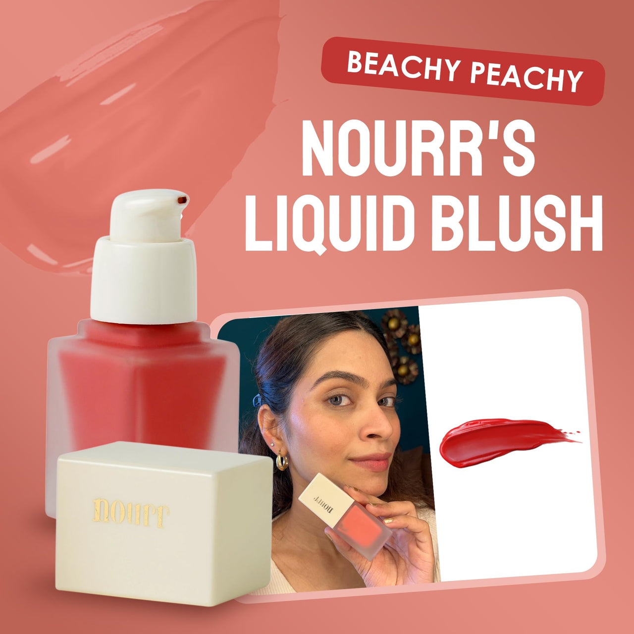 Nourr Liquid Blush - Beachy Peachy | Smudge-Proof, Buildable Intensity | Dewy & Fresh Finish | Long-Wearing Peach Cheek & Lip Stain