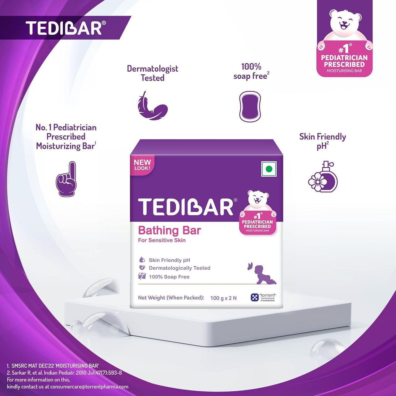 Tedibar Rich Moisturising Baby Body Wash 250ml with Skin Friendly PH with Tedibar Moisturising Baby Bathing Bar 100gx2 (Pack of 1)|100% Soap Free | Dermatologically TestedMoisturising Bar