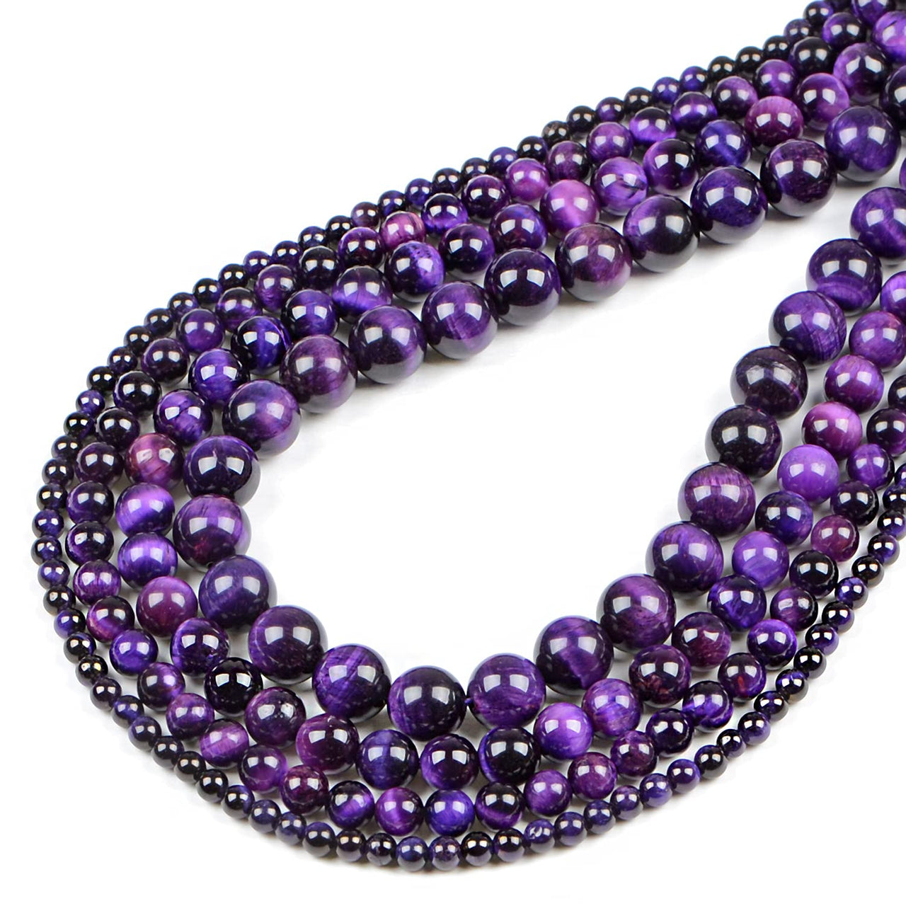 Bymitel 210pcs Natural Crystal Beads Stone Gemstone Round Energy Healing Loose Beads with Stretch Cord for Jewelry Making Bracelets Anklets (Purple Tiger's  Eye, 4mm 210pcs) Purple Tiger's  Eye