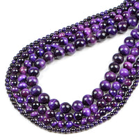 Bymitel 210pcs Natural Crystal Beads Stone Gemstone Round Energy Healing Loose Beads with Stretch Cord for Jewelry Making Bracelets Anklets (Purple Tiger's  Eye, 4mm 210pcs) Purple Tiger's  Eye