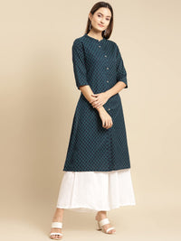 rangita Women Cotton Front Button Placket Calf Length A line Kurti