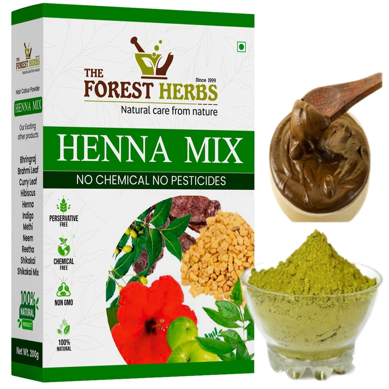 The Forest Herbs Natural Care From Nature Henna Powder (200 Grams) Enriched With Precious Herbals For Hair Growth, Colour & Conditioning