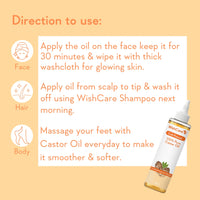 WishCare Premium Cold Pressed Castor Oil - Pure & Virgin Grade - For Healthy Hair and Skin, 200 ml