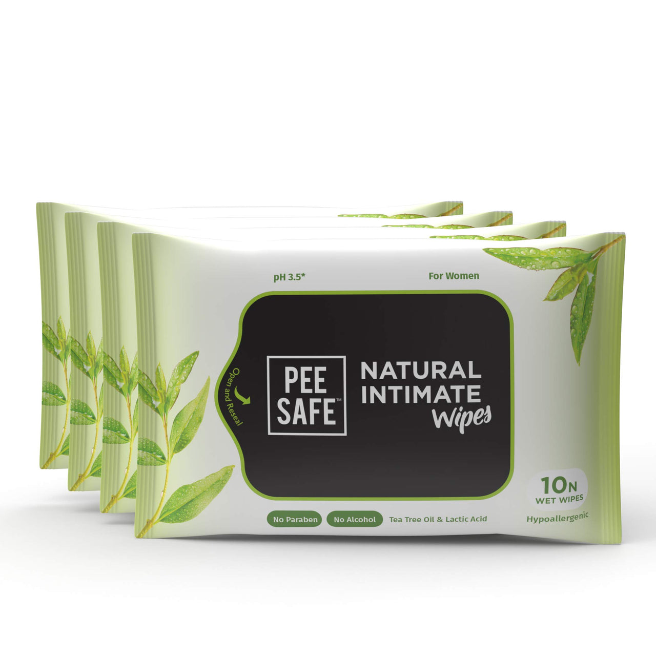 PEESAFE Natural Intimate Wash For Men With Ayurveda Extracts 100 Ml & Peesafe Natural Intimate Wipes 10 Count (Pack Of 4)