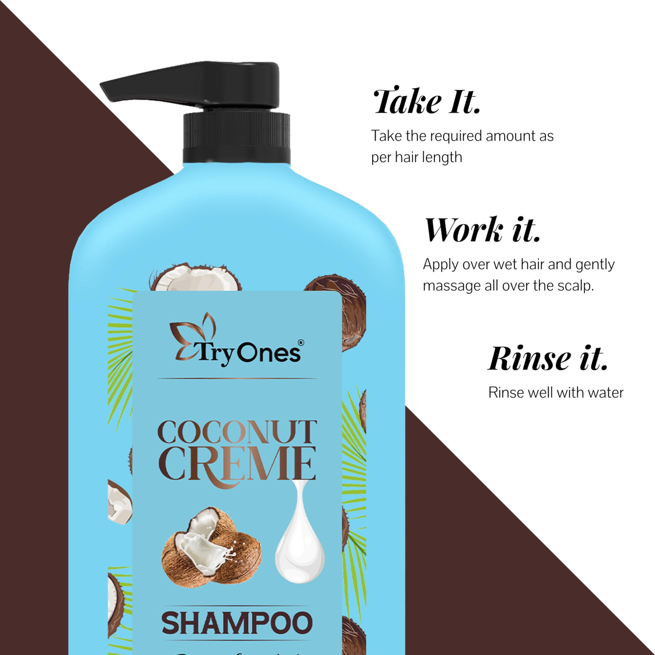 TryOnes Coconut Cream Shampoo For Hair Fall/Strength/Damage/Thinning Strong & Shiny Hair Soft, silky hair I Shampoo for Women and Men - 1000ml