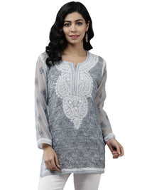 Ada Women's  Hand Embroidered Lucknowi Chikankari Georgette Short Top Kurti with Slip