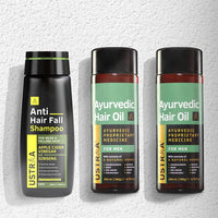 Ustraa Ayurvedic Hair Oil 2 x 200ml - (Set of 2) with 8 Natural Herb extracts, Fights Dandruff | & Anti Hair Fall Shampoo 250ml - Clinically tested to reduce hairfall by 64%, With Apple Cider Vinegar