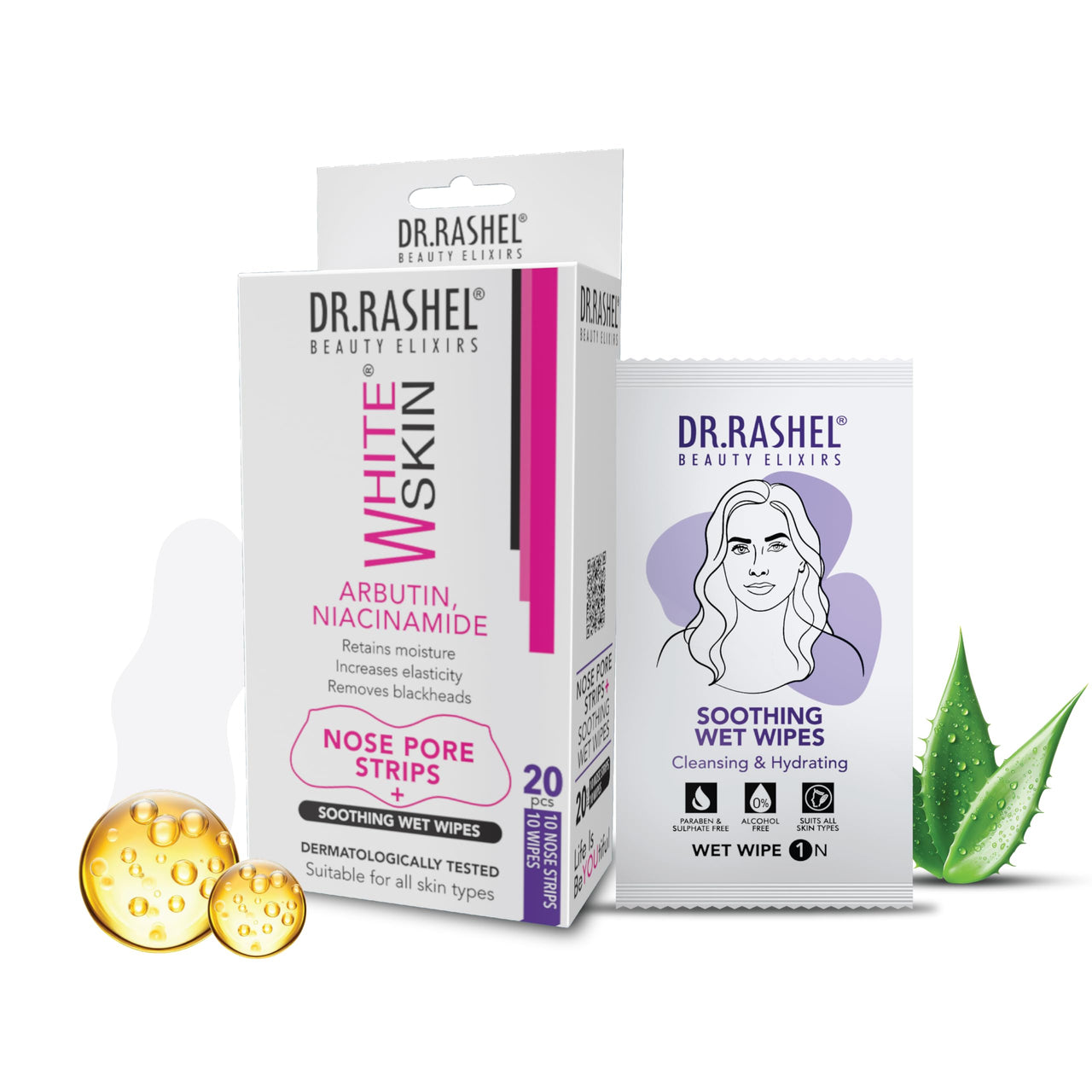 DR.Rashel Nose Pore Strips For Pore Cleansing | Deep Cleansing Nose Strips For Instant And Painless Blackheads Removal || 20 PCS (White Skin) (10 Strips & 10 Wipes)