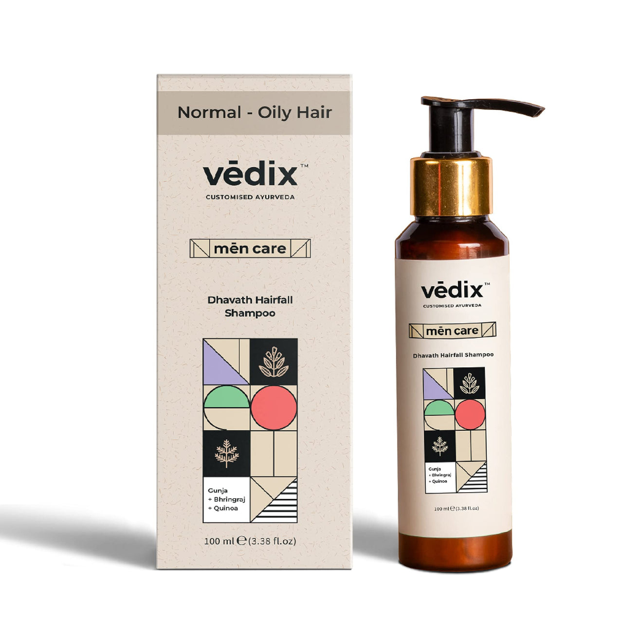 Vedix Ayurvedic Shampoo, Dhavath Deep Conditioning Customized Sulfate Free Men Shampoo with Gunja, Bhringraj & Quinoa, for Normal/Oily Hair - 100 ml