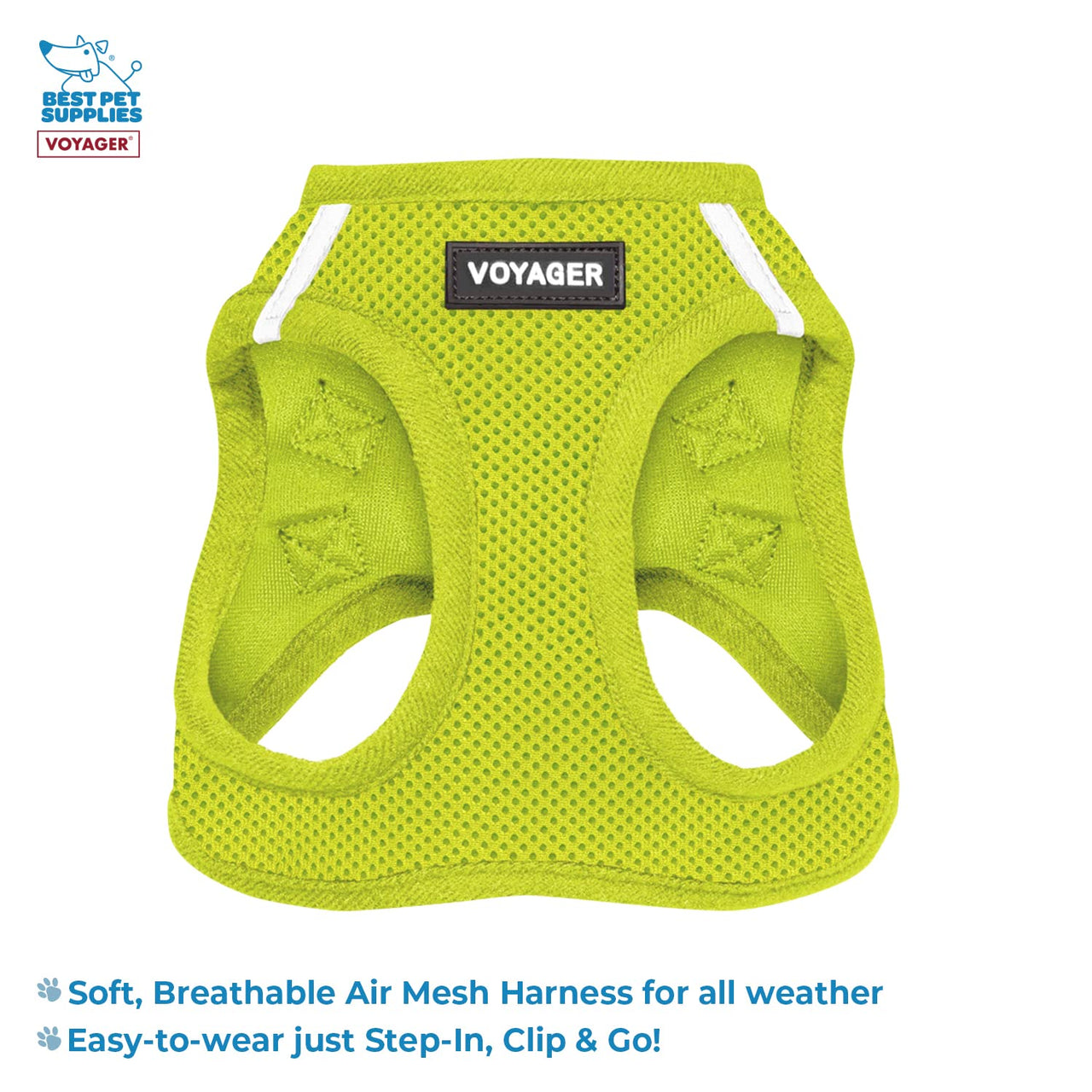Voyager Step-in Air All Weather Mesh Harness and Reflective Dog 5 ft Leash Combo with Neoprene Handle, for Small, Medium and Large Breed Puppies by Best Pet Supplies - Set (Lime Green), M