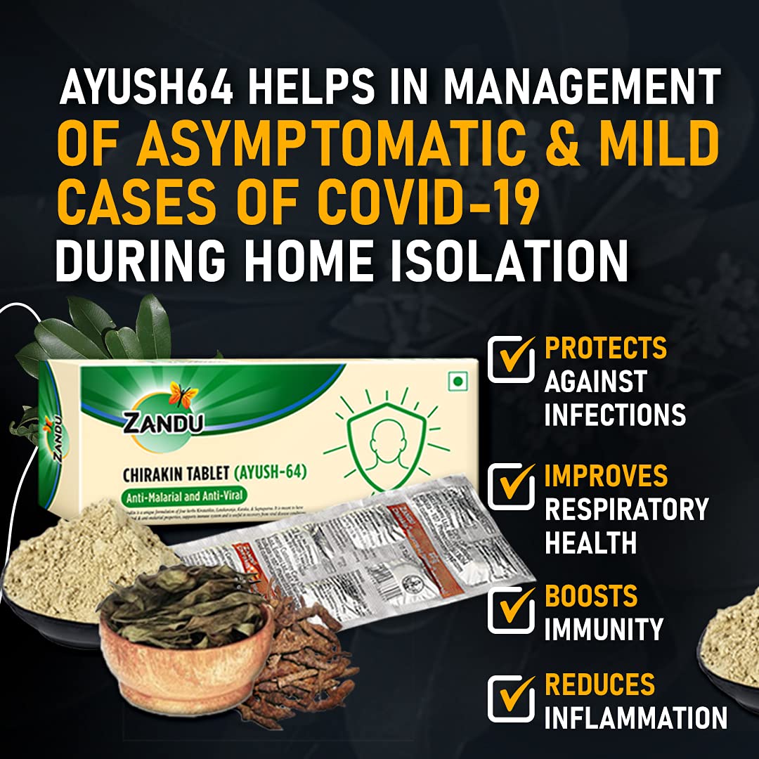 Zandu Chirakin Tablets (Ayush 64), Protection from Infections and Antiviral Properties, Helps in Managing & Building Overall Immunity, Health & Wellness - (Pack of 10 Tablets x 12 Strips)