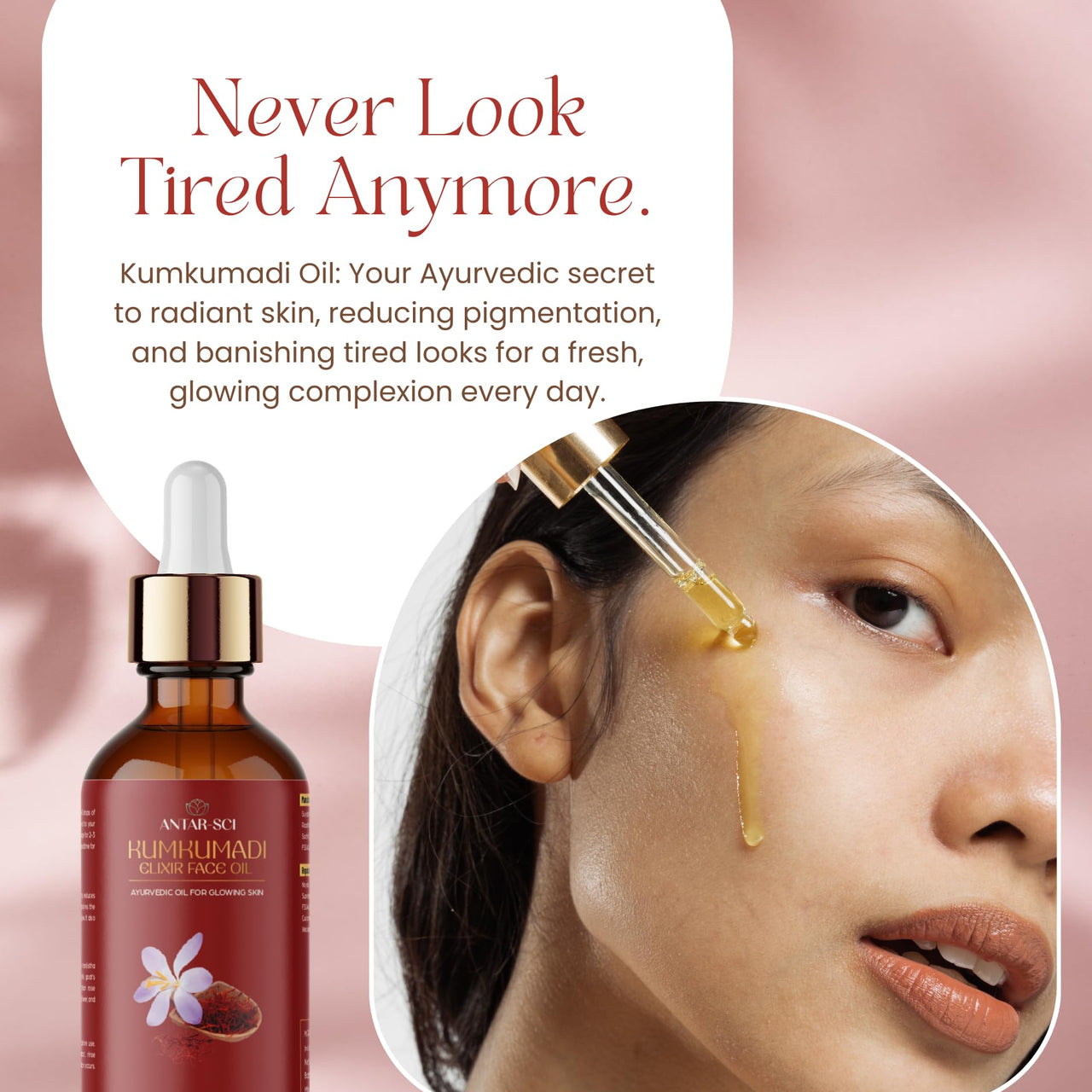 Antar-Sci Ayurvedic Kumkumadi Gold Oil For Glowing Skin|100% Pure & Ayurvedic|Luxurious Formula Made With Saffron, Manjistha, Sandalwood And 9 Powerful Herbs |Reduces Fine Lines & Skin Repair|30 Ml