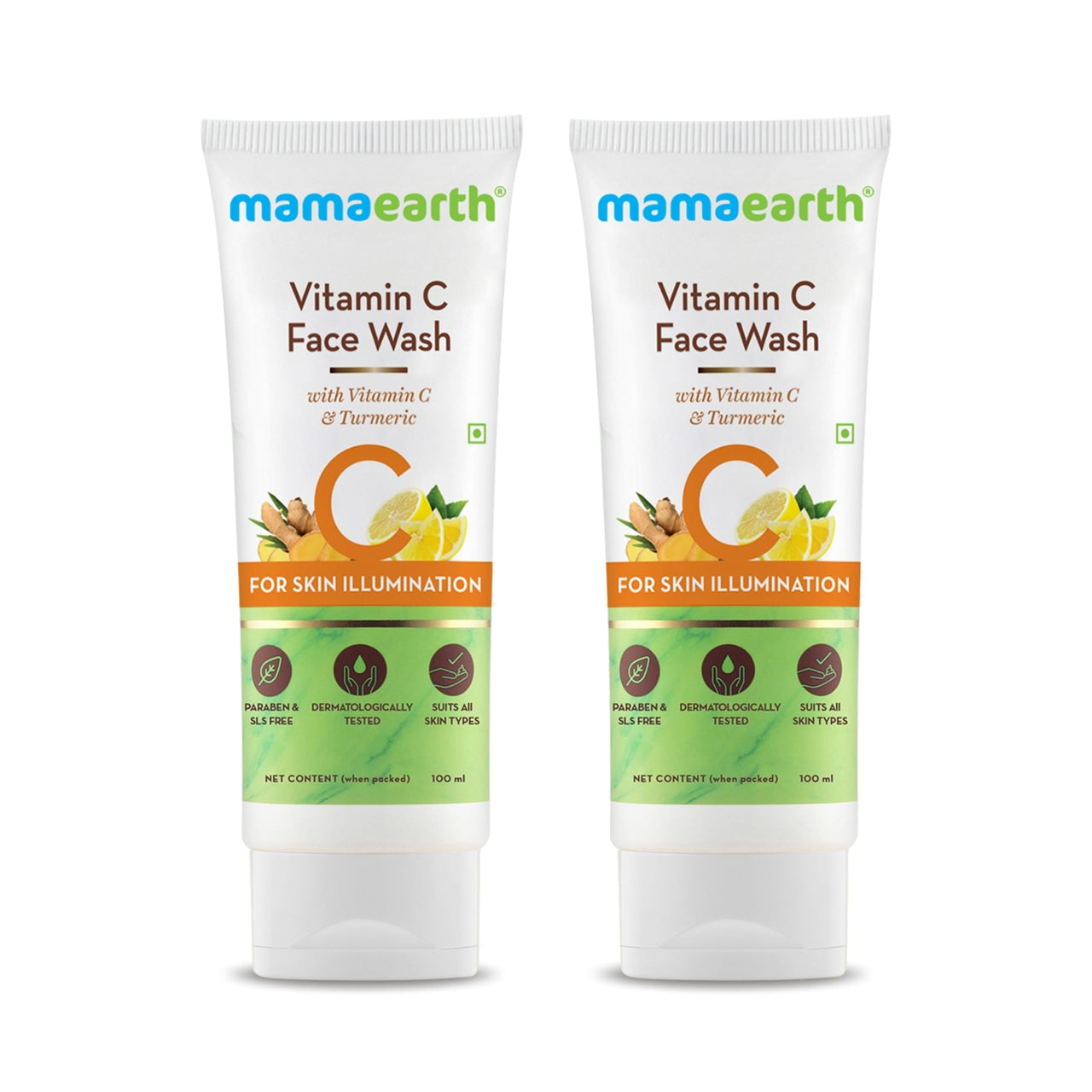 Mamaearth Vitamin C Face Wash for Women & Men | Toxin-Free & Oil-Free Face Wash | For Acne-Prone, Dry & Oily Skin | Illuminates Skin - 100 ml (Pack of 2)