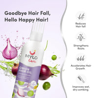 Mylo Care Anti Hair Fall Oil with Onion 200ml, Nature's Best Solution Against Hair Fall with the Goodness of Almond Oil, Coconut Oil, Argan Oil, Amla & Bhringraj, No Silicones, Parabens & Mineral Oil