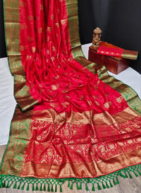 NK Textiles Women's  Elephant Motifs Woven Kanjivaram Ghicha Tussar Silk Saree with Fancy Tassels