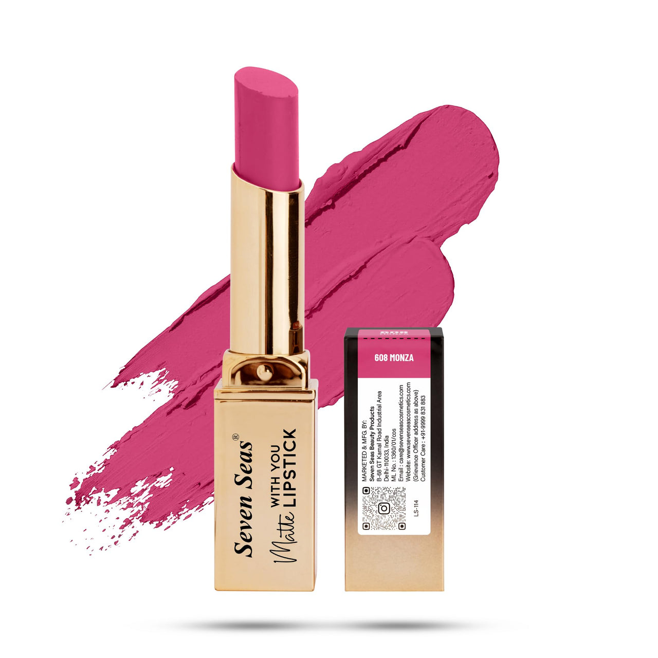 Seven Seas Matte With You Long Lasting Lipstick | Smooth Application | Transferproof & Smudge Proof | Highly Pigmented Lipstick for Women (Monza)