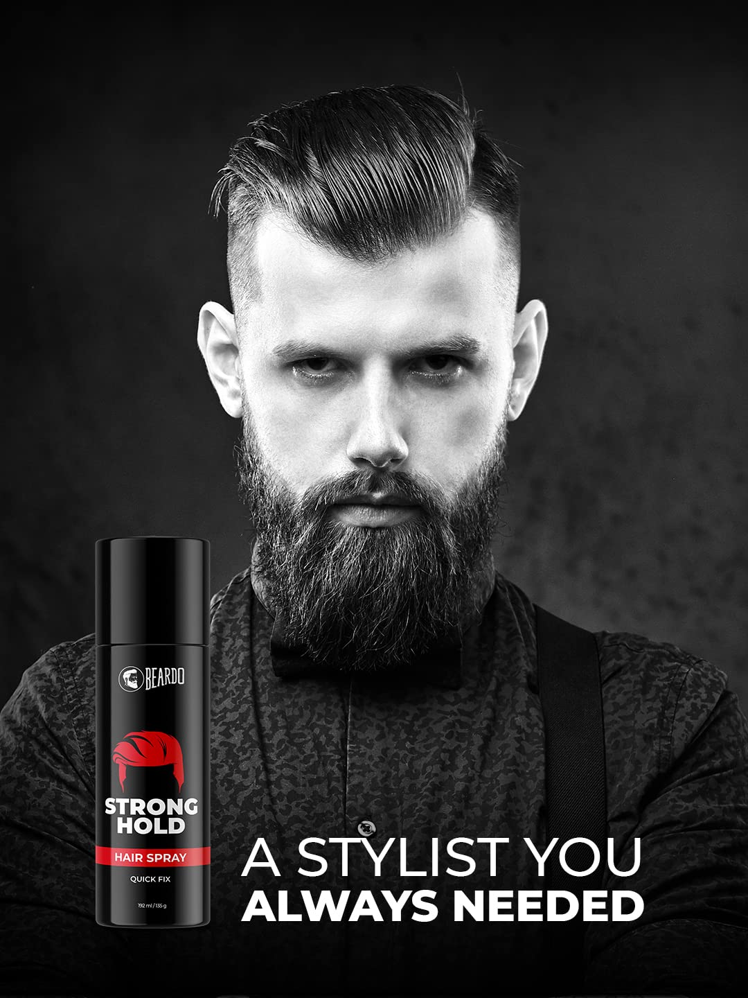 BEARDO Strong Hold Hair Spray, 192 Ml, Hair Spray For Men, Hair Styling, Hair Setting Spray, Hair Fixing Spray, Strong Hold, Natural Shine, Pack of 1
