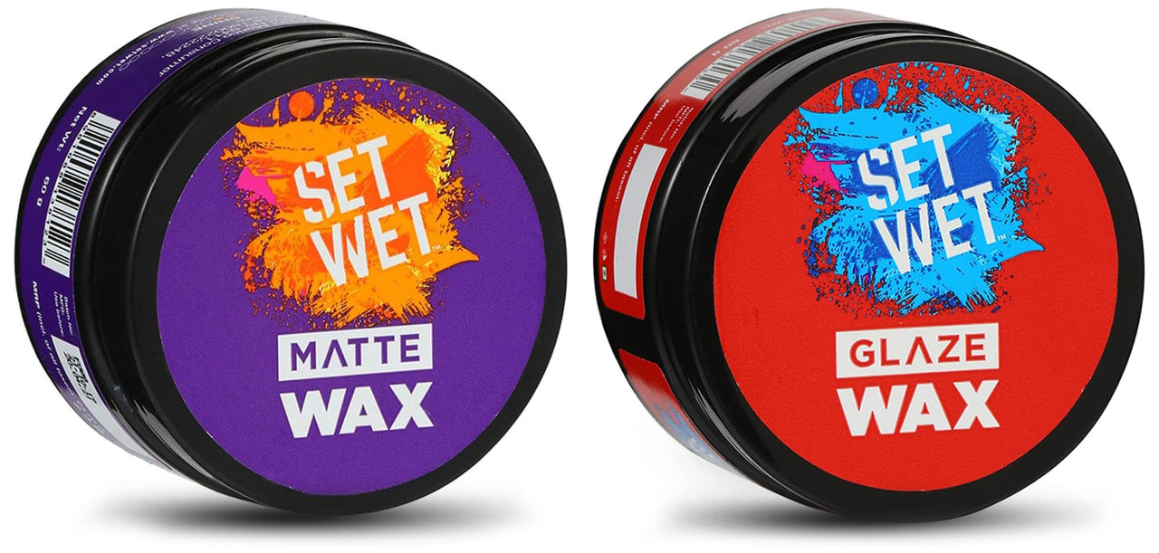 Set Wet Glaze Hair Styling Wax for Men, 60 gm And Set Wet Matte Hair Styling Wax for Men, Re-Styling, Matte Texture, 60 gm