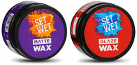 Set Wet Glaze Hair Styling Wax for Men, 60 gm And Set Wet Matte Hair Styling Wax for Men, Re-Styling, Matte Texture, 60 gm
