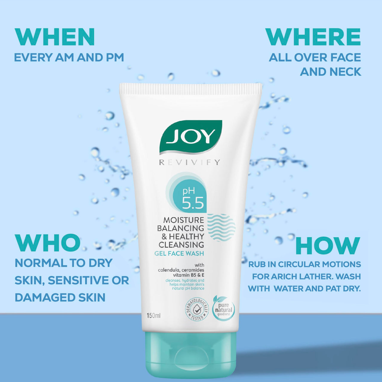Joy pH 5.5 Hydrating Gel Face Wash with Ceramides 150ml | Gently Cleanses and Restores Skin Barrier | Ideal for Sensitive Skin