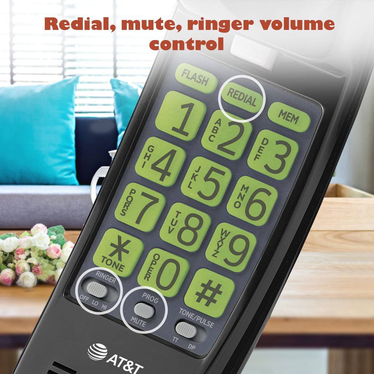 AT&T TRIMLINE 213-11 Corded Home Phone with Extra Big Buttons & Visual Ringer. No AC Power Required, Improved Easy-wall-mount, Lighted Keypad, 10 Speed Dial Keys, Volume Control,Senior Friendly. BLACK