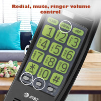AT&T TRIMLINE 213-11 Corded Home Phone with Extra Big Buttons & Visual Ringer. No AC Power Required, Improved Easy-wall-mount, Lighted Keypad, 10 Speed Dial Keys, Volume Control,Senior Friendly. BLACK