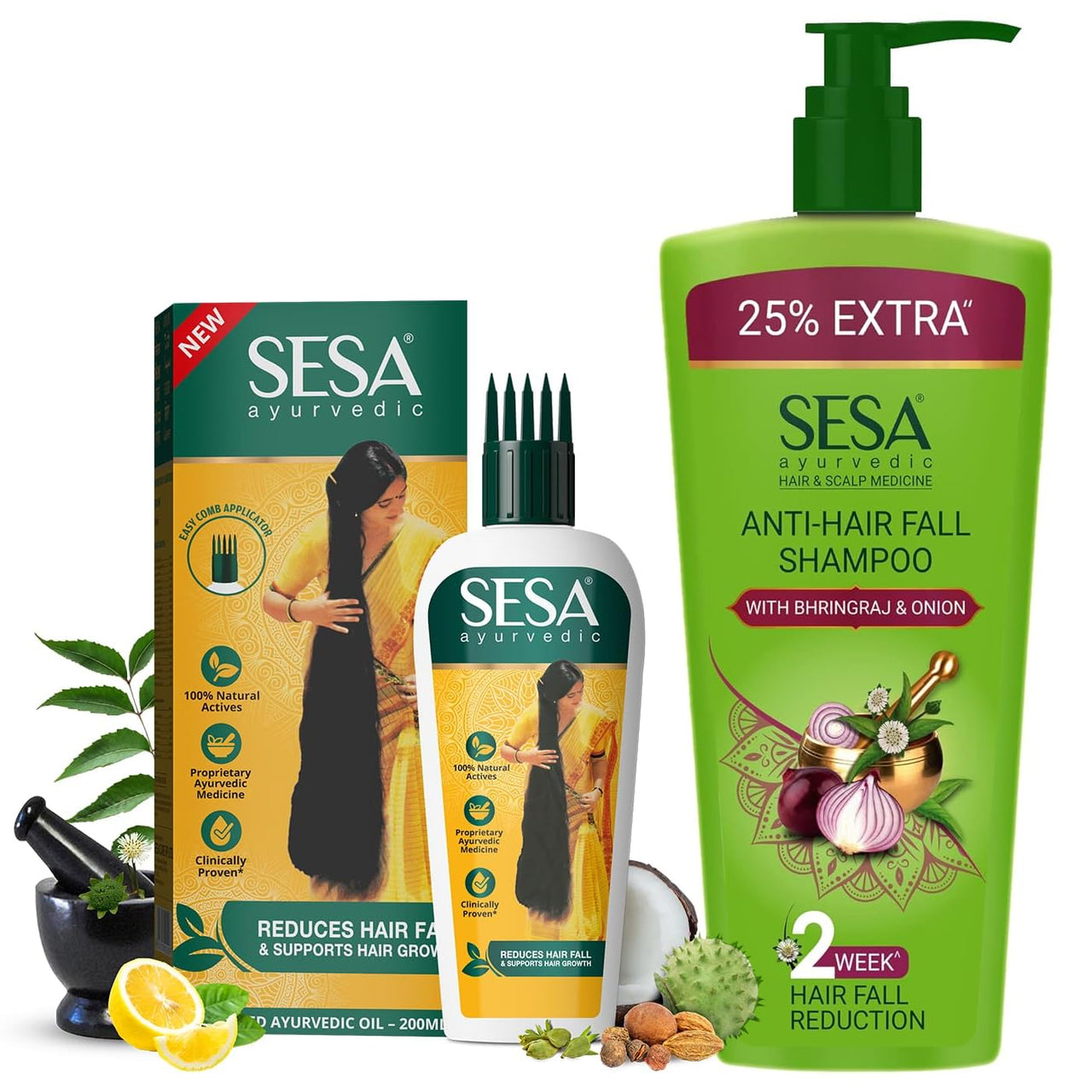 SESA Ayurvedic Hair Oil 200Ml + Anti Hairfall Shampoo 500Ml Combo Pack Control Hair Fall Nourishes Scalp Help Hair Growth For Men & Women