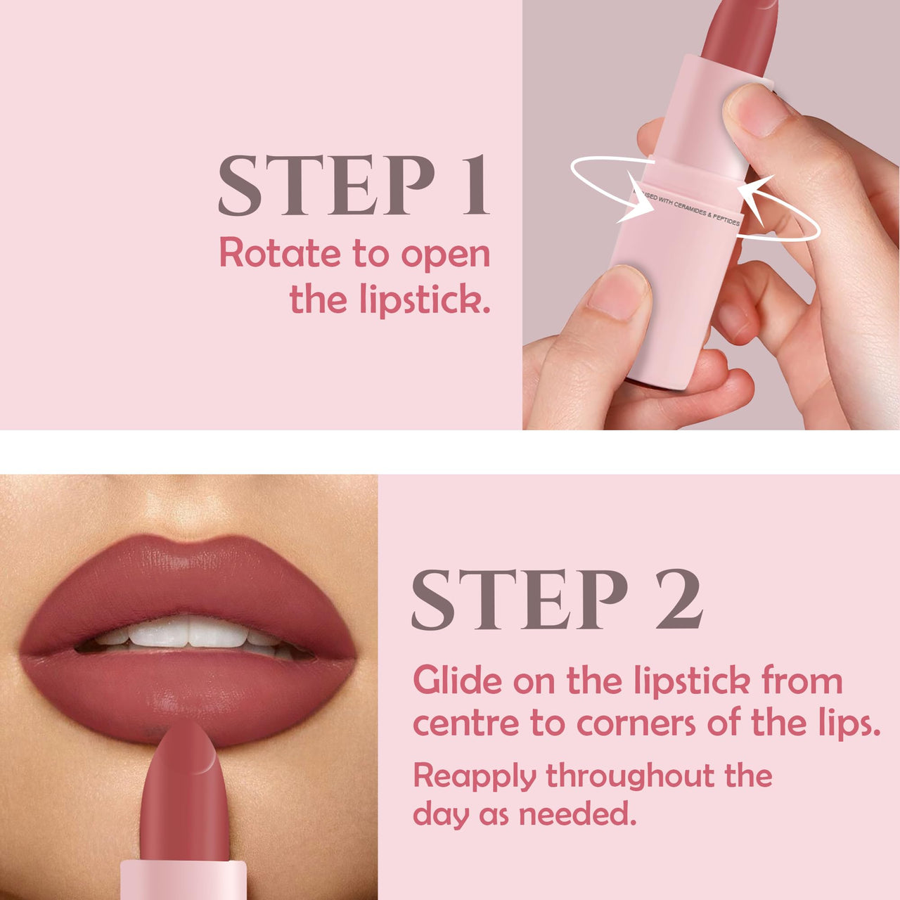 Glamveda Creamy Matte Long Lasting Lipstick with Ceramides & Peptides, Lightweight, 12 Hour Wear, Smudgeproof & Transferproof - Chilli 308