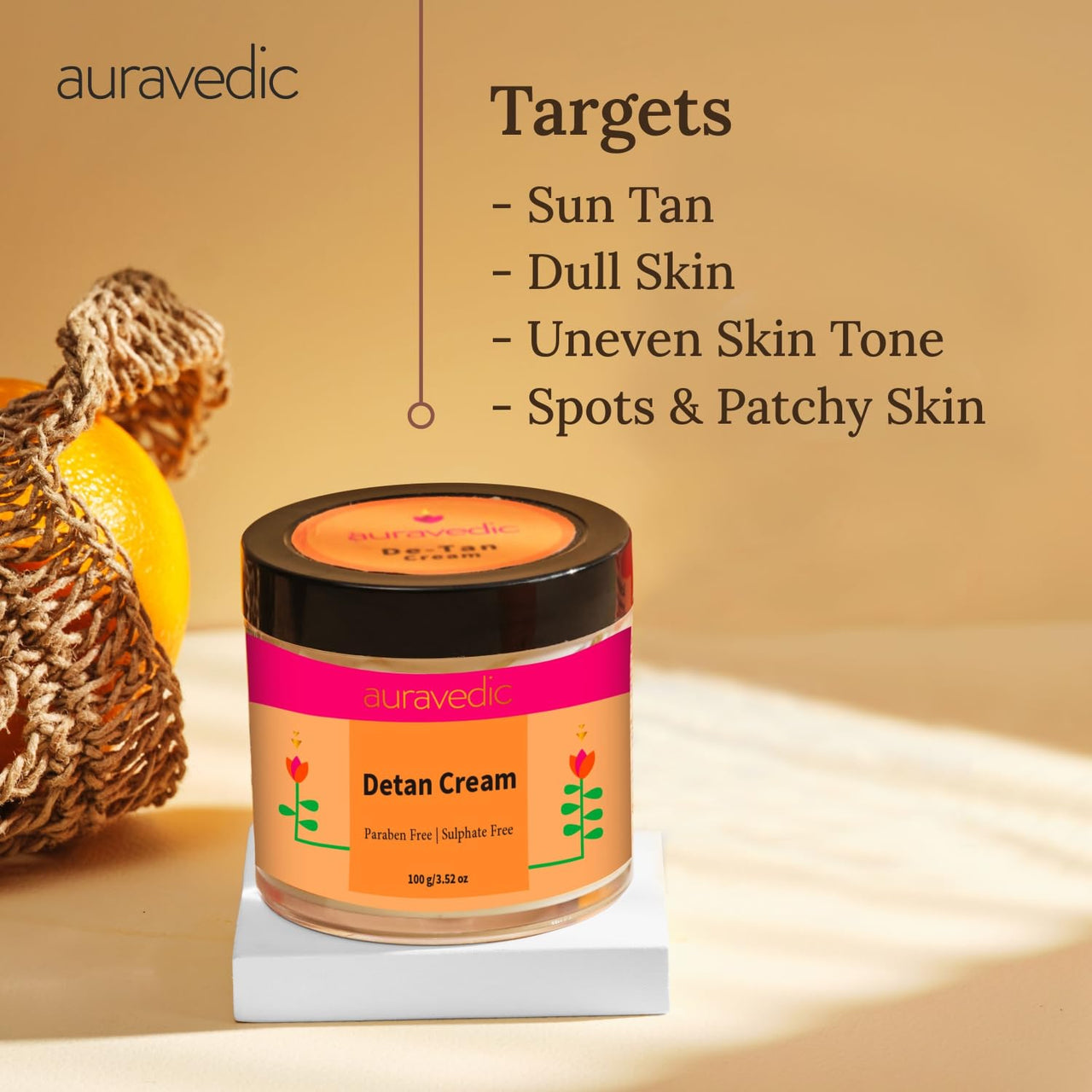 Auravedic Detan Cream For Glowing Skin Tan Removal Dark Spots Pigmentation De Tan Cream For Men Women With Turmeric Licorice Papaya 100gm
