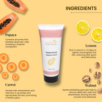 Mellow Herbals Ayurvedic Papaya Face Scrub (100Gm) for Smooth & Vibrant Glow | Helps To Remove Dead Skin cells & Unclog pores | Papaya, Walnut, Lemon & Orange | Ayush Certified | GMO, Paraben and Silicone Free