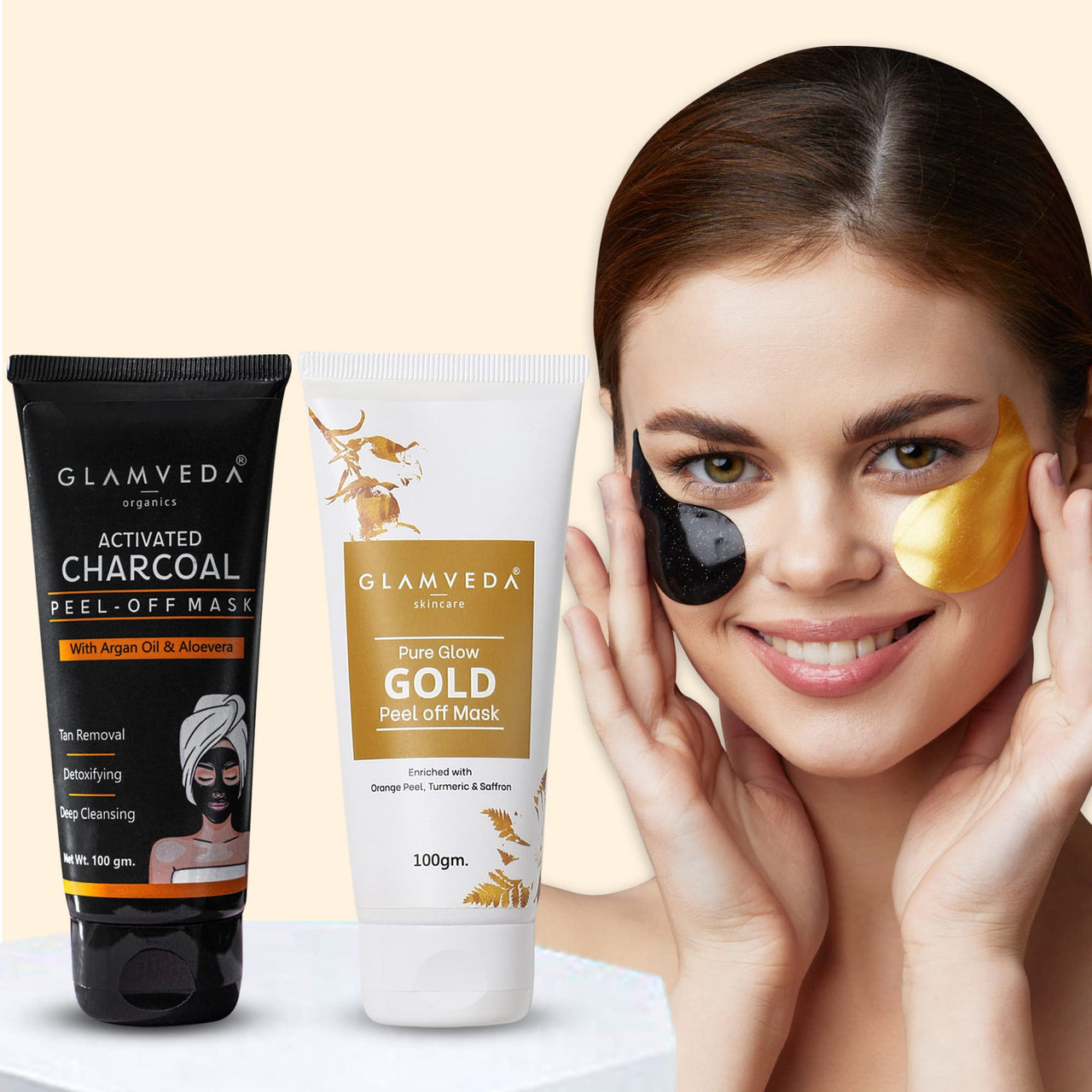 Glamveda Activated Charcoal & Pure Glow Gold Peel Off Mask | Paraben Free | 200 gm (charcoal & Gold)