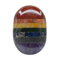 Seven Chakra Bonded Large Palm Stone - Pocket Massage Worry Stone for Natural Body Chakra Balancing, Reiki Healing and Crystal Grid 7 Chakra (Bonded)