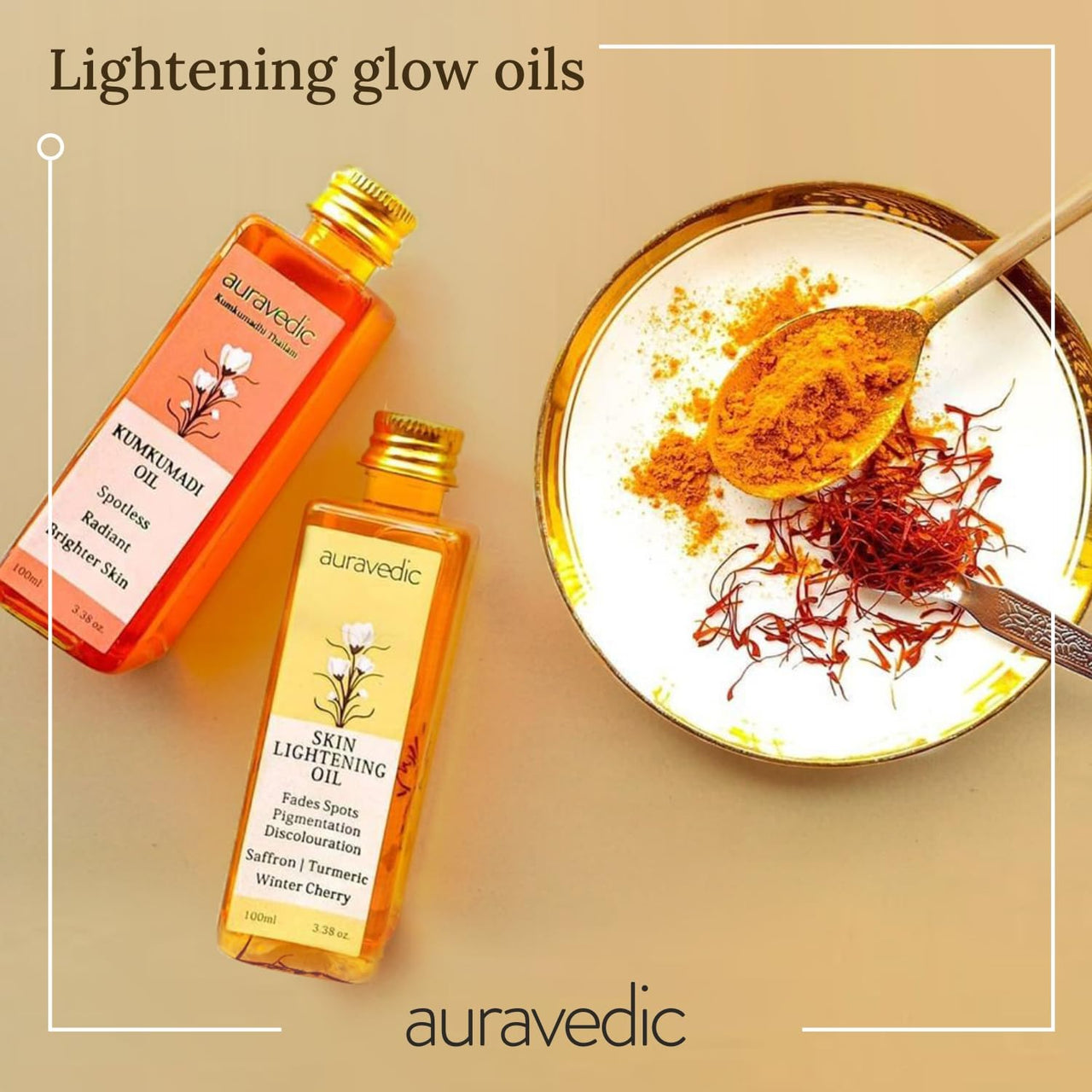 Auravedic Kumkumadi Oil For Face 100ml & Ashwagandha Saffron Turmeric Pigmentation Serum100ml Kumkumadi Tailam Face Oil Body Oil After Bath For Daily Use