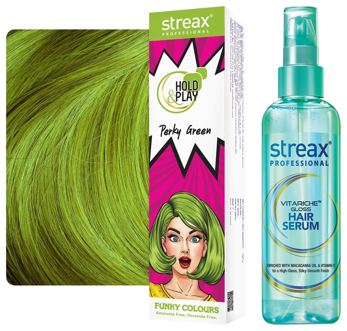Streax Professional Vitariche Gloss Hair Serum (115 ml) Hold & Play Funky Colour, Hair Color, 100g - Perky Green