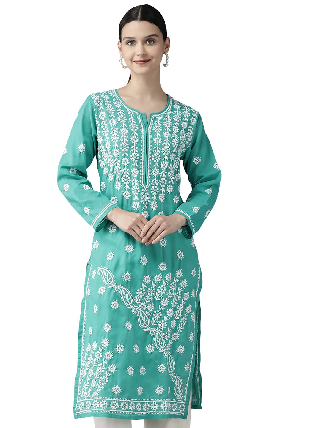 Ada Hand Embroidered Lucknowi Chikankari Ethnic Wear Cotton Kurta Kurti Tunic for Women