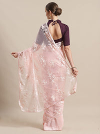 AKHILAM Women's  Organza Net Embroidered Saree With Blouse Piece