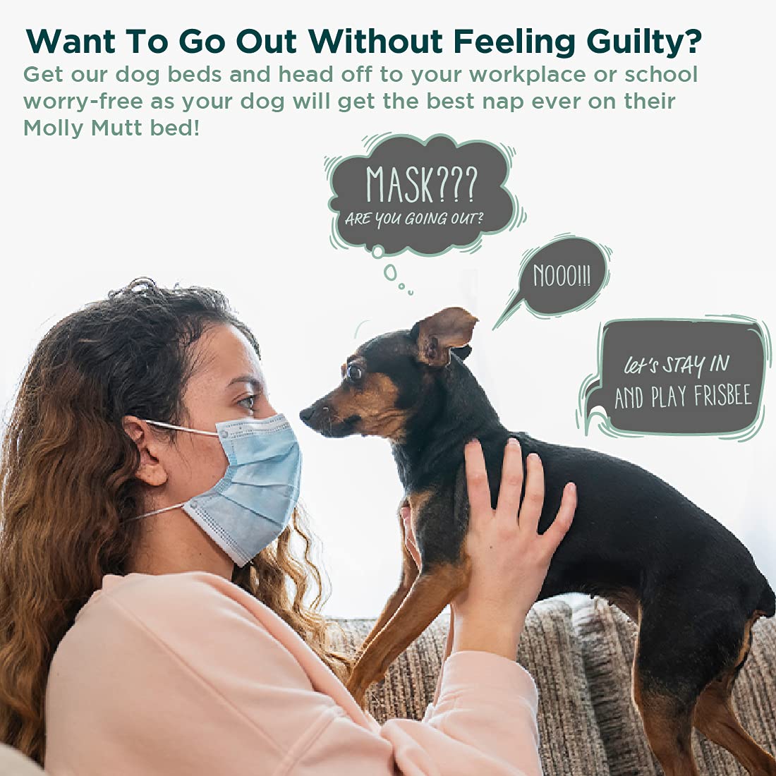 Molly Mutt Medium To Large Dog Bed Cover - Your Hand In Mine Print - Measures 27X36X5 - 100% Cotton - Durable - Breathable - Sustainable - Machine Washable Dog Bed Cover