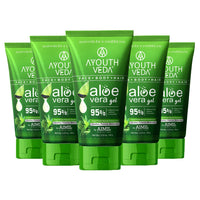 Ayouthveda Aloe Vera Gel 150 gm for Face, Body & Hair | Aloe Vera Skin/Hair Gel With Neem & Tulasi Vitamin Extracts | Calms Sunburn & Promotes Even Skin Tone (Pack Of 5; 150gm each)