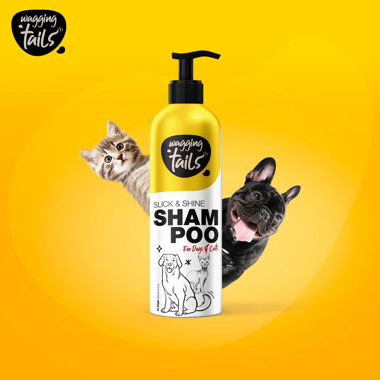 Wagging Tails Slick & Shine 5-In-1 Pet Shampoo-200 Milliliter Deodorize & Moisturise The Skin|Remove Dirt Help To Repair Damaged Hair Anti-Itching & Anti-Dandruff Deep Cleanser All Breed Dog & Cat