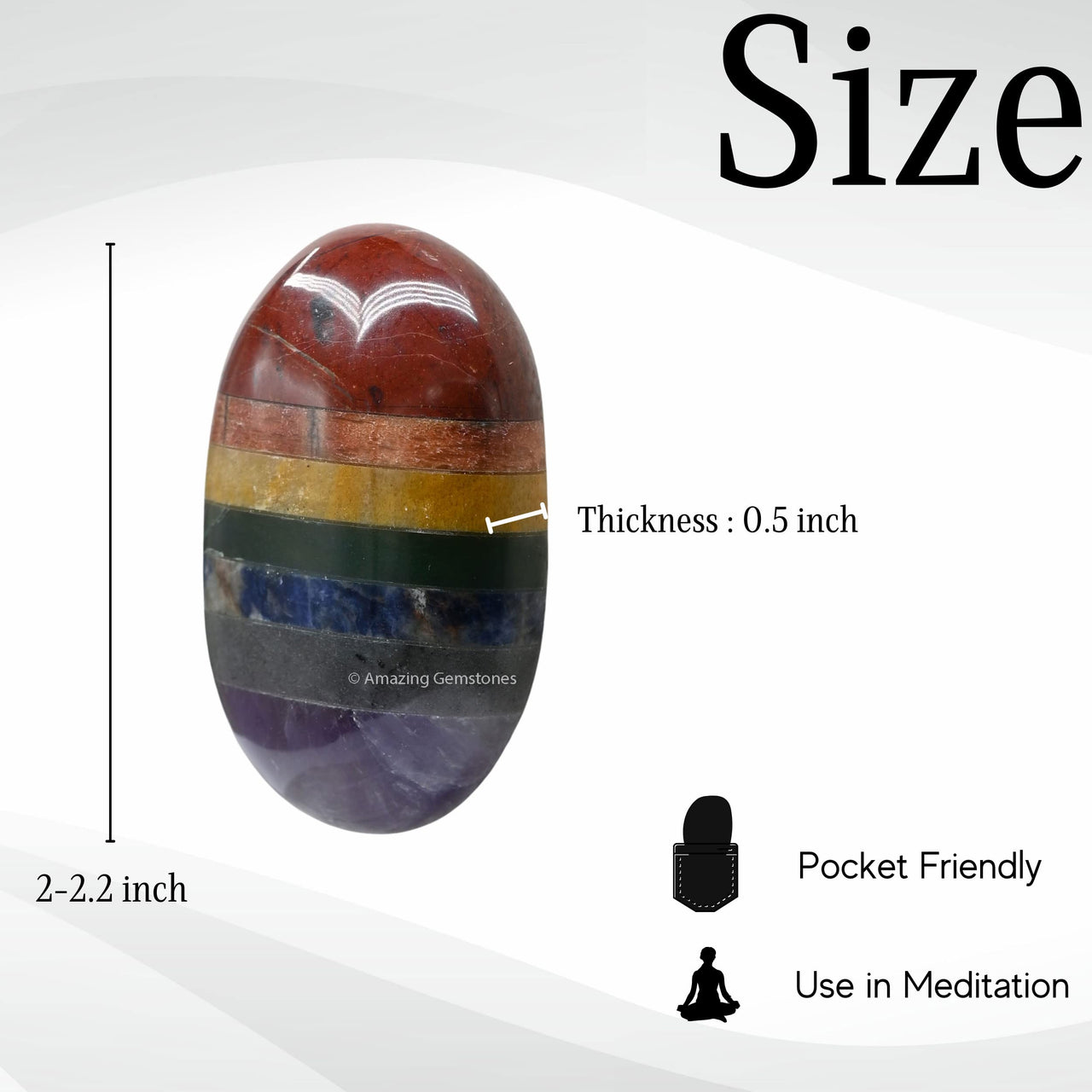 Seven Chakra Bonded Large Palm Stone - Pocket Massage Worry Stone for Natural Body Chakra Balancing, Reiki Healing and Crystal Grid 7 Chakra (Bonded)
