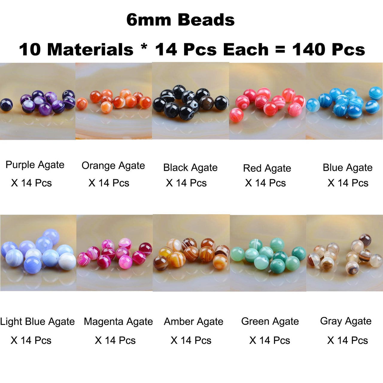 Massive Beads 140PCS 6MM Natural Crystal Beads Stripe Agate Gemstone Round Loose Energy Healing Beads with Free Crystal Stretch Cord for Jewelry Making (Stripe Agate, 6MM)