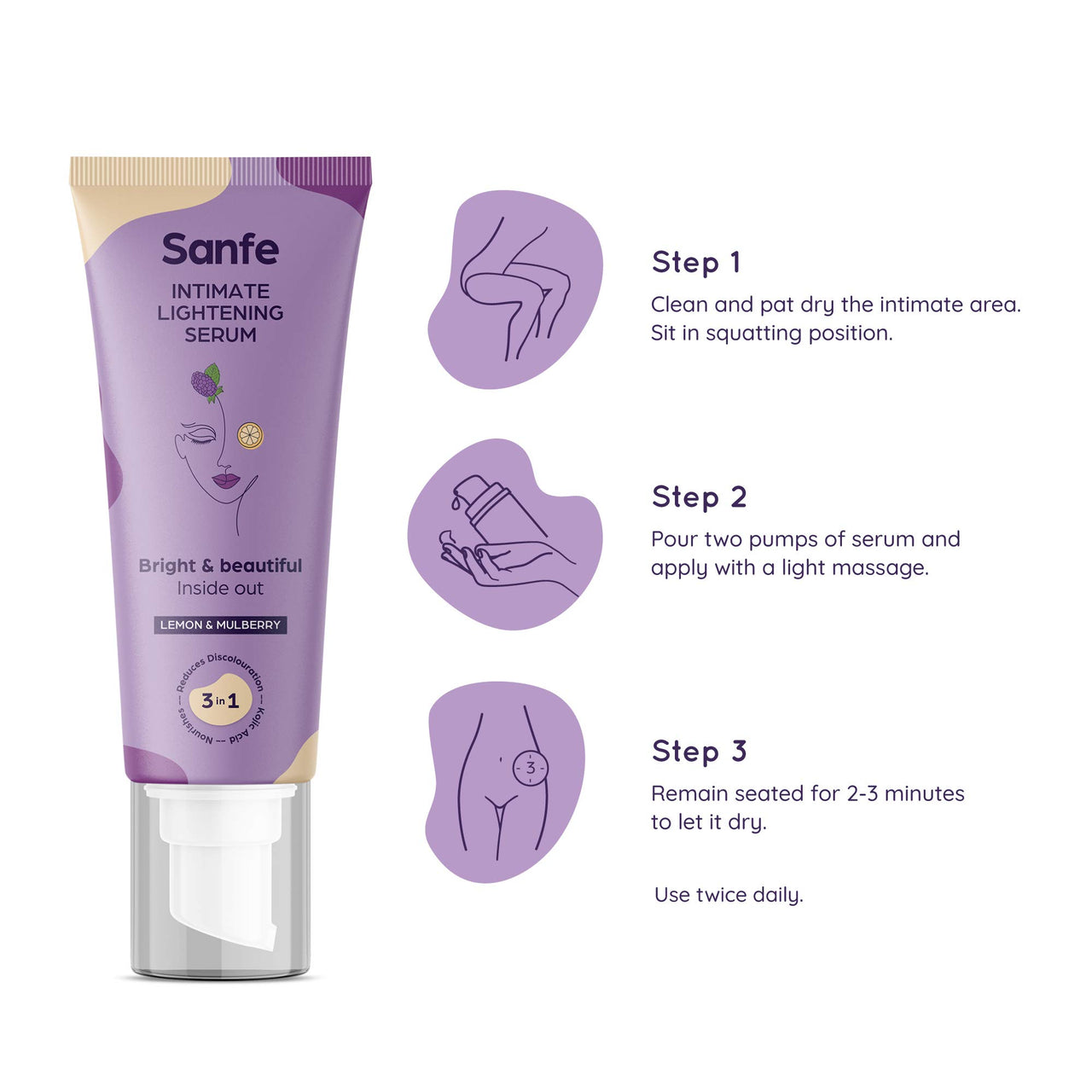 Sanfe Intimate Lightening Serum - 50g | For Dark Underarms, Inner Thighs, Knees And Bikini Area | With Kojic Acid, Vitamin C, Natural Lemon and Mulberry Extracts (Intimate Lightening Serum - 50 gms)