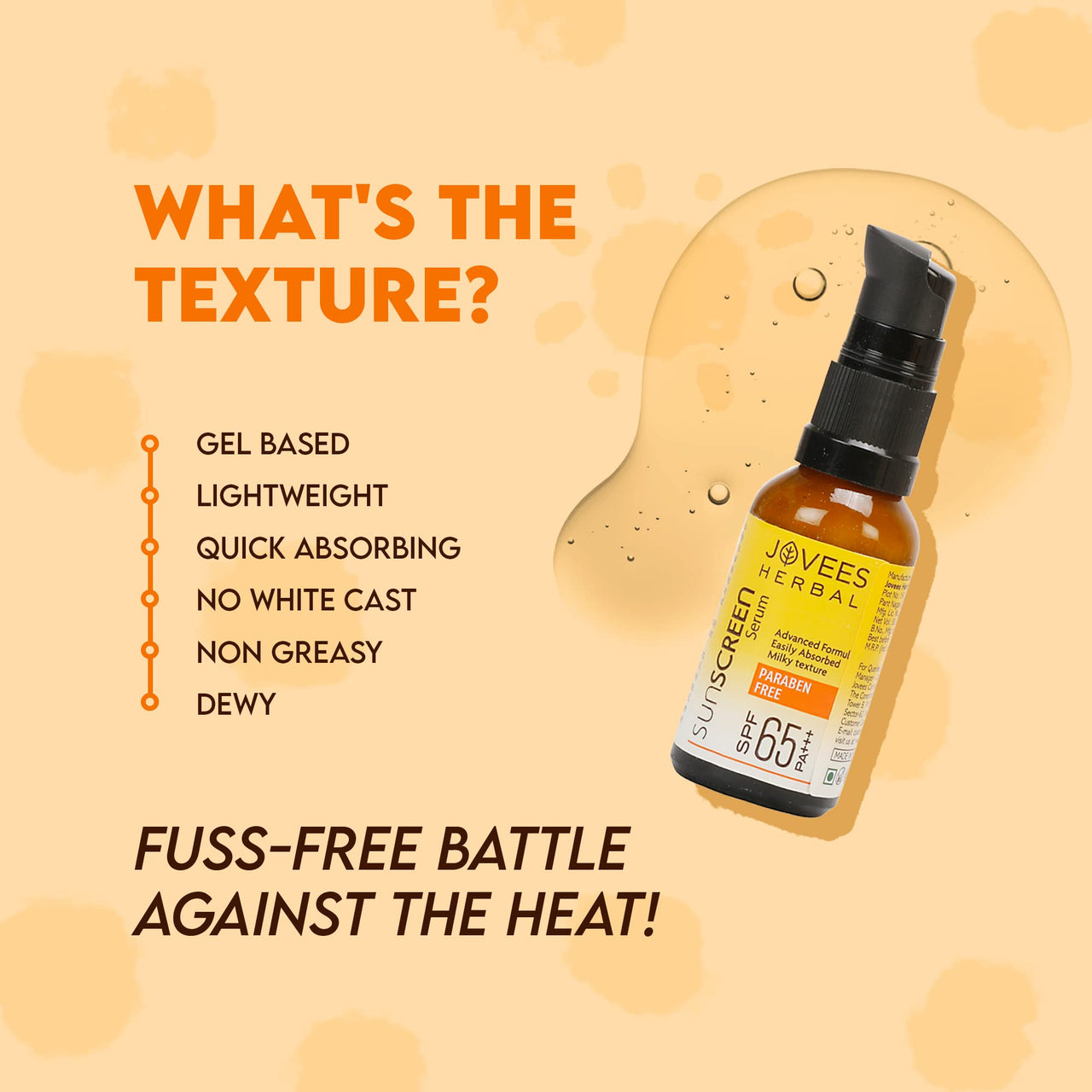 Jovees Sunscreen Face Serum SPF 65 PA+++ Broad spectrum Sun protection with Green tea, Carrot and Sunflower extract | Lightweight & Oil Free | For Oily & Acne Prone Skin 30ml